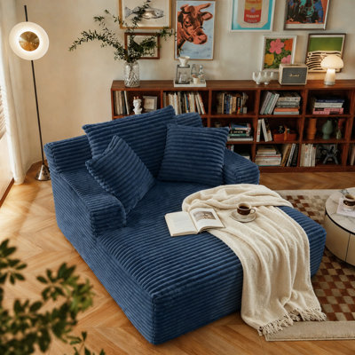 67" Oversized Deep Seat Chenille Cloud Chaise Lounge Chair with Pillows, Modern Reading Sofa for Living Room