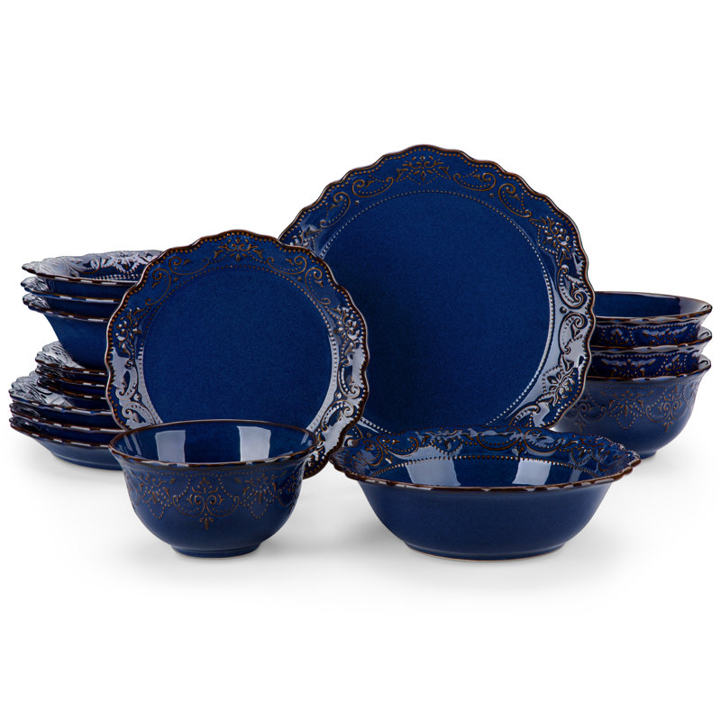 Piece Stoneware Dinnerware Set - Service for 4, Blue