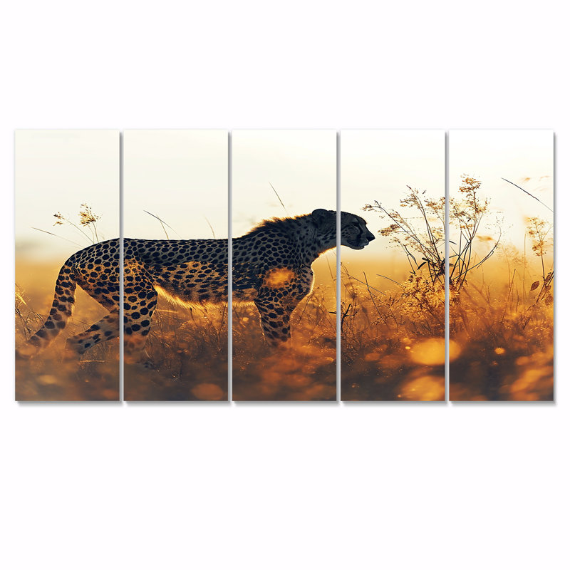 «Michiel - Leopard Animal», art mural sur toile 5 pièces, H 32 po x l 80 po