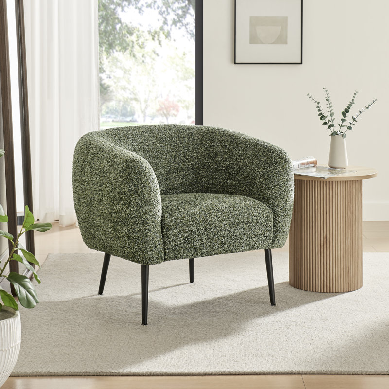 Villa Retro Upholstered Cocoon Tub Style Accent Armchair - Stylish Textured Fabric, Green