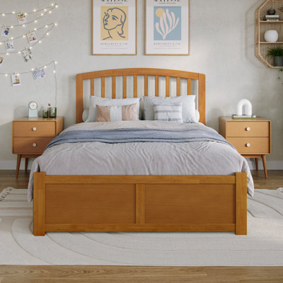 Bharmal Solid Wood Arched Slat Platform Bed with Footboard & Full Roll Out Trundle