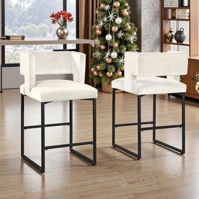Ensemble de 2 tabourets de comptoir en velours avec pieds en acier inoxydable, hauteur de comptoir 27 po
