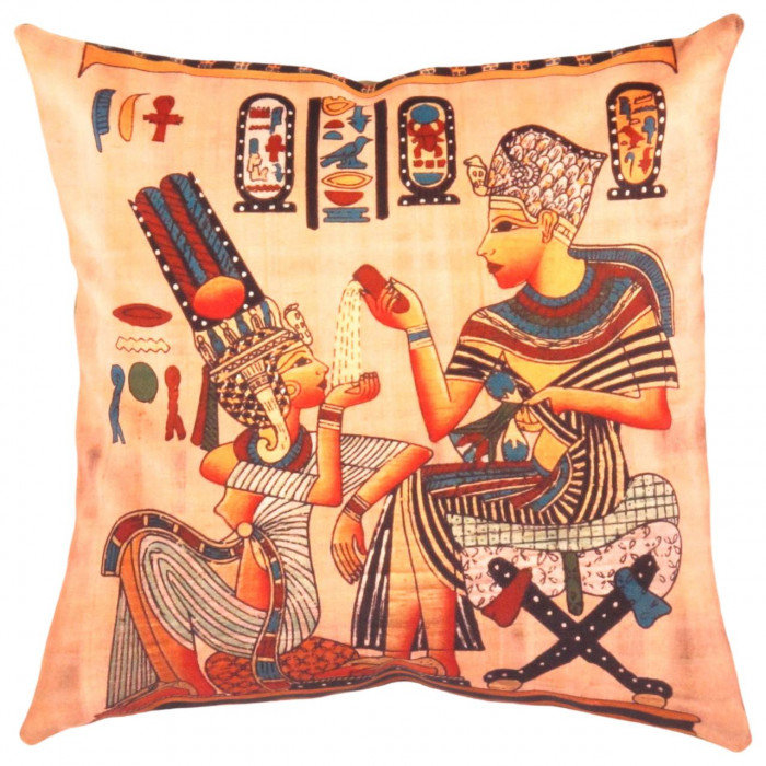 Coussin décoratif en velours Pasargad 16 po x 16 po, Orange affleurant / or / bleu / noir