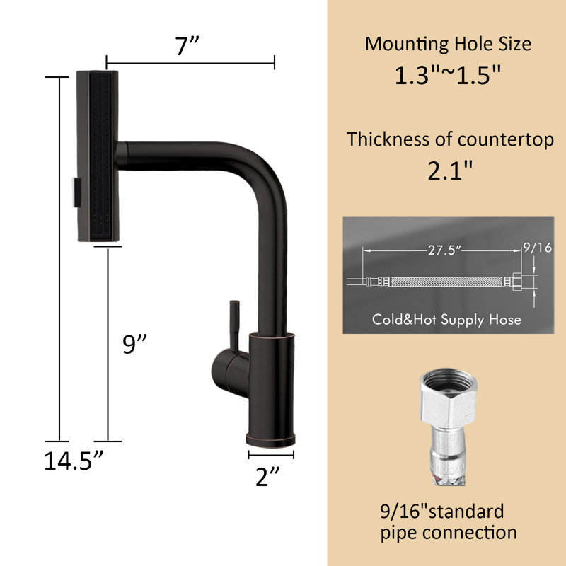Kitchen Faucets With Pull-Down Sprayers Sink Faucets With Single Hole Handle Modern Faucets, Oil Rubbed Bronze