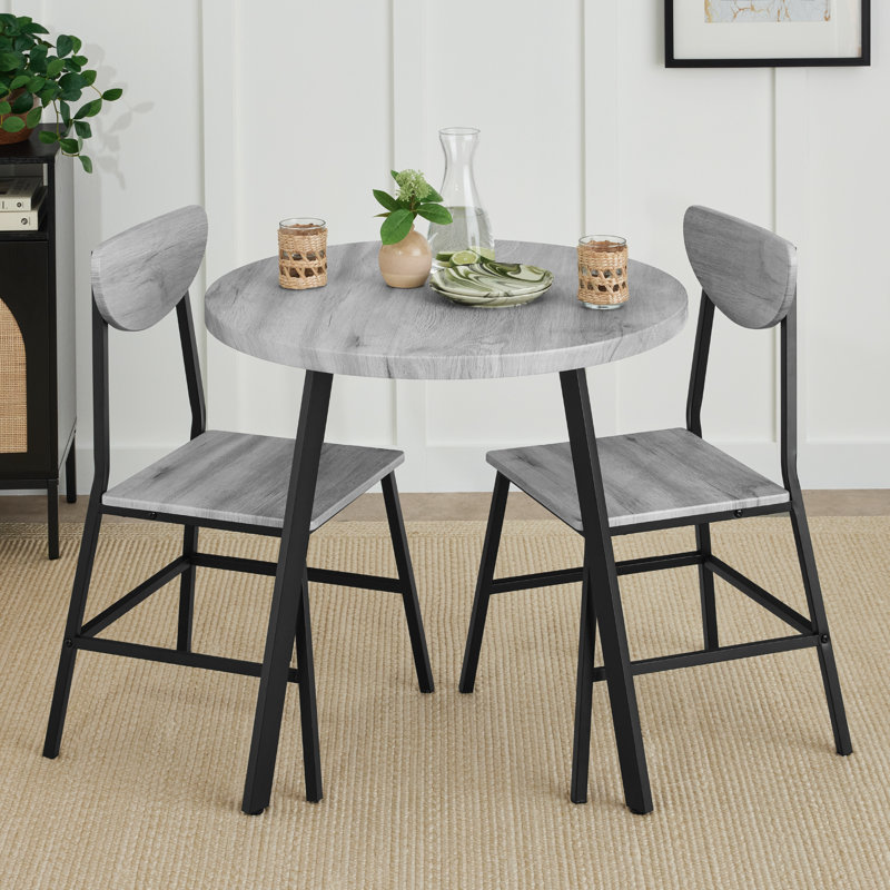 3-Piece Brown Engineered Wood Round Dining Set with Metal Legs