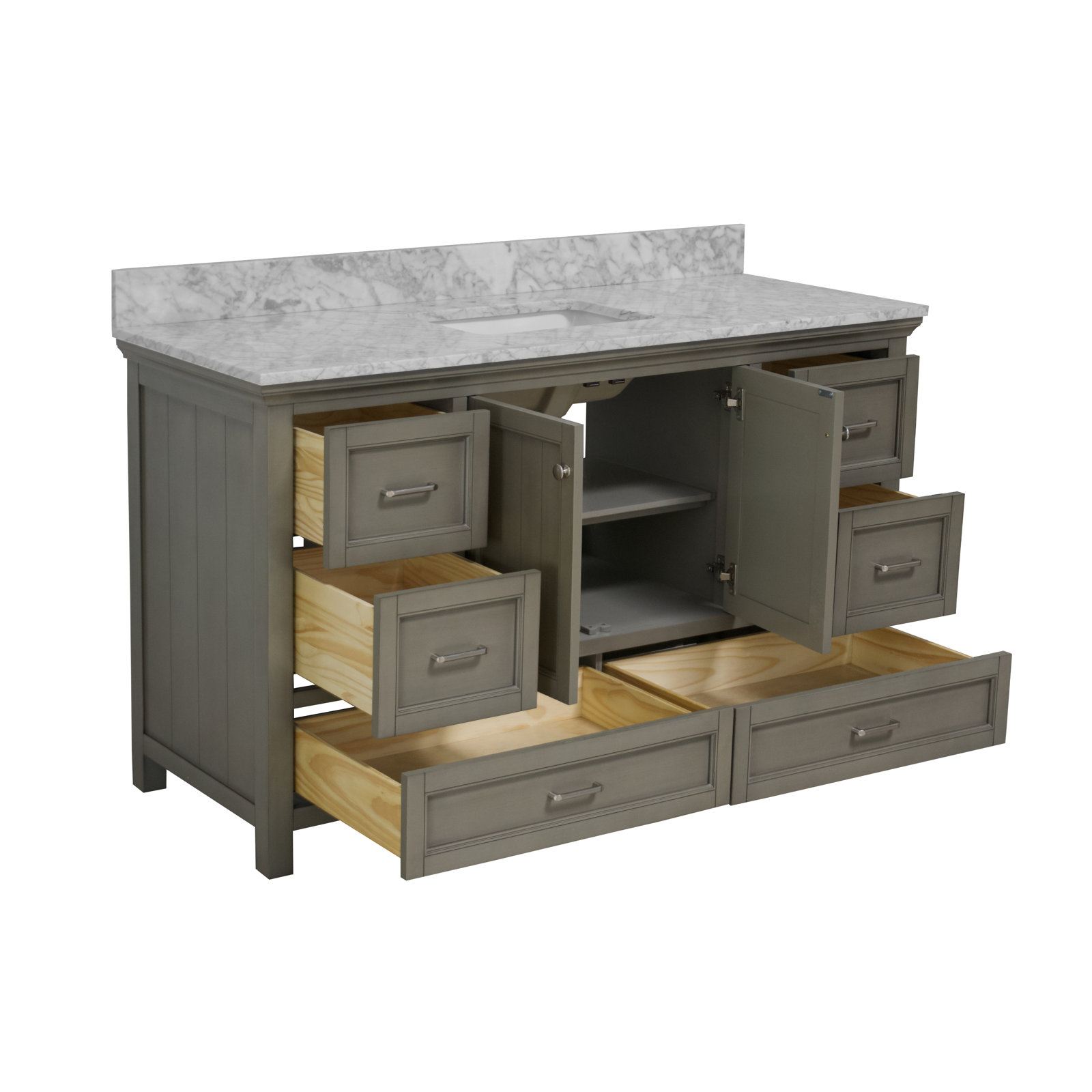 Maven 60" Carrara Marble Single Bathroom Vanity, Weathered Gray