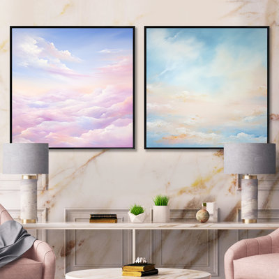 Pink Clouds Scenery Minimalism - Clouds Square Collage Set Of 2