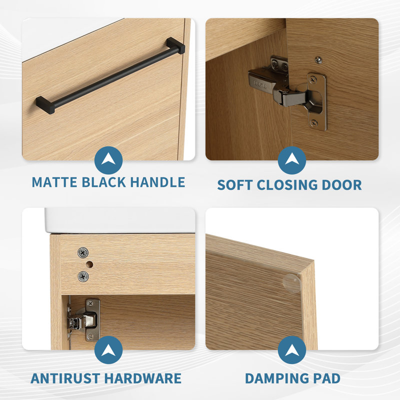 Meuble-lavabo flottant avec porte à fermeture en douceur 18 po, Beige