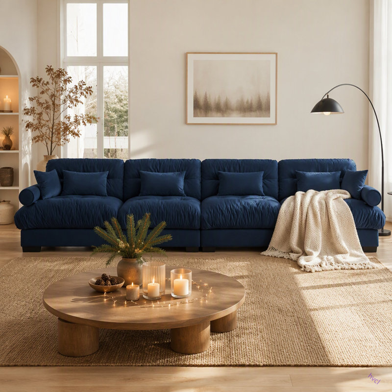 Canapé modulaire en velours surdimensionné Comfort, Velours bleu