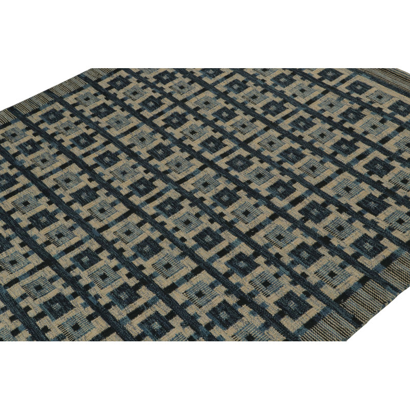 Scandinavian Hand Knotted Wool Geometric Area Rug, Rectangle 12' x 18'