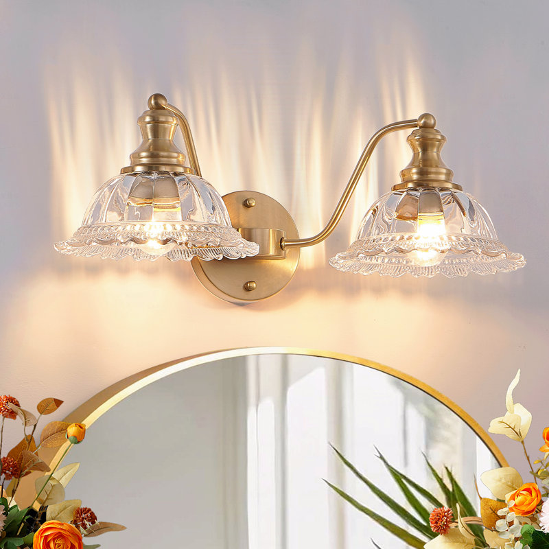1-Piece 20" 2-Light Vintage Bathroom Wall Sconce, Golden Metal & Glass Vanity Light Fixture (Bulb Not Included)