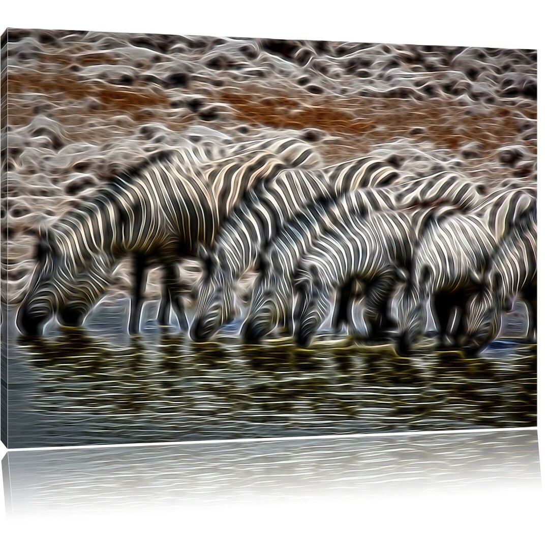 Leinwandbild Zebraherde am Wasserloch