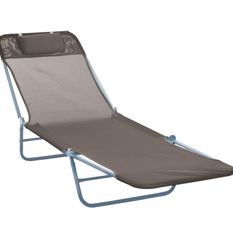 Brown Beach Chaise Lounge Chair, 5 Reclining, Breathable Mesh Seat With For Outdoor, Yard, Patio, Pool Reclining Outdoor Bed, , Foldable Beach, Chair