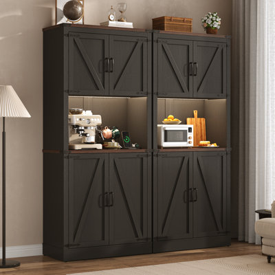 72"H Kitchen Pantry With LED Light, Power Outlet And Door Shelves