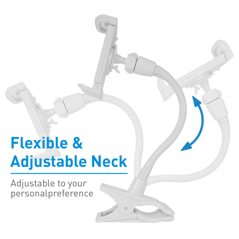White Adjustable Gooseneck Clip Mount for Phones and Tablets