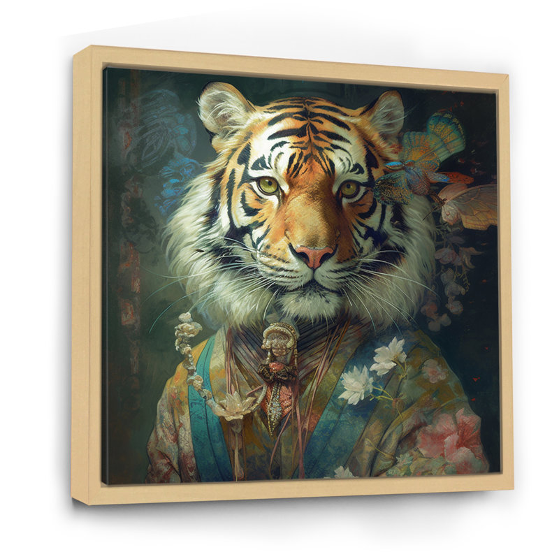 Portrait de tigre rétro - tigre, art mural, Cadre flottant en érable, H 24 po x l 24 po x P 1 po