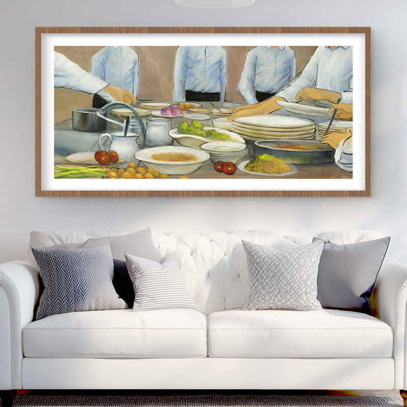 Cuisiniers cuisiniers au travail - Reproduction matte encadrée pour la décoration intérieure, Brun
