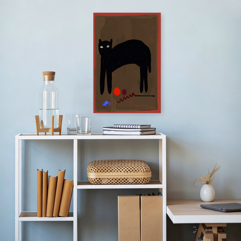 Black Cat Stares Abstract Modern Cat Wall Art Print 1 Piece Wrapped Canvas Wall Art, 45.72cm H x 30.48cm W