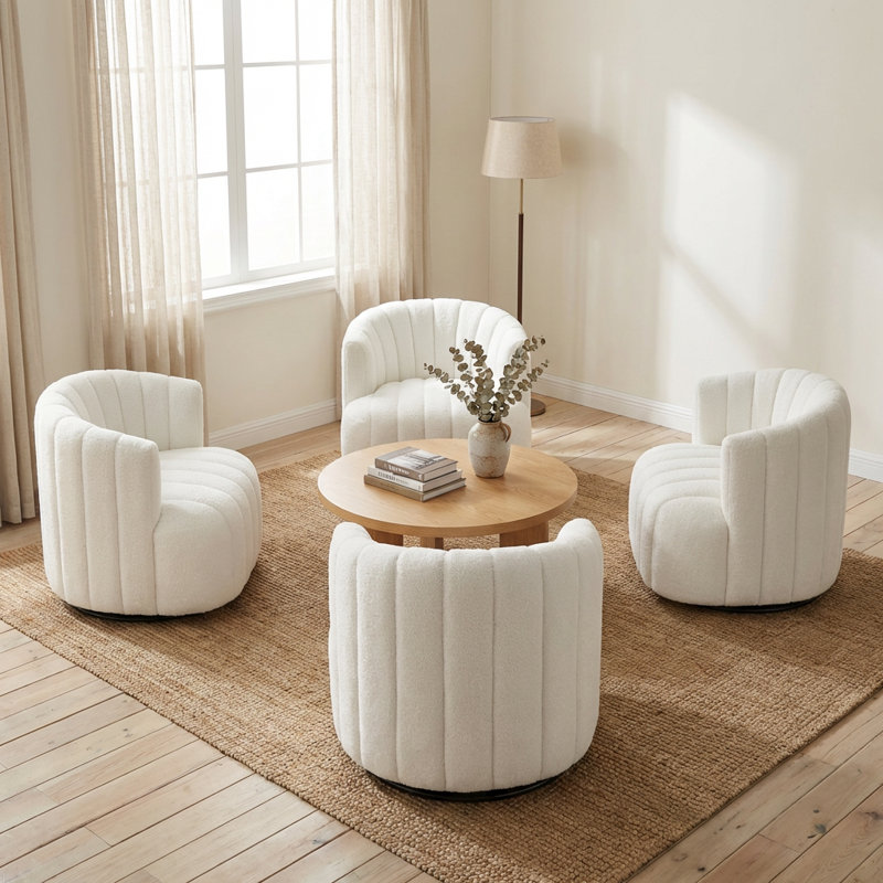 Fauteuil demi-tonneau pivotant rembourré Bryonie, Blanc
