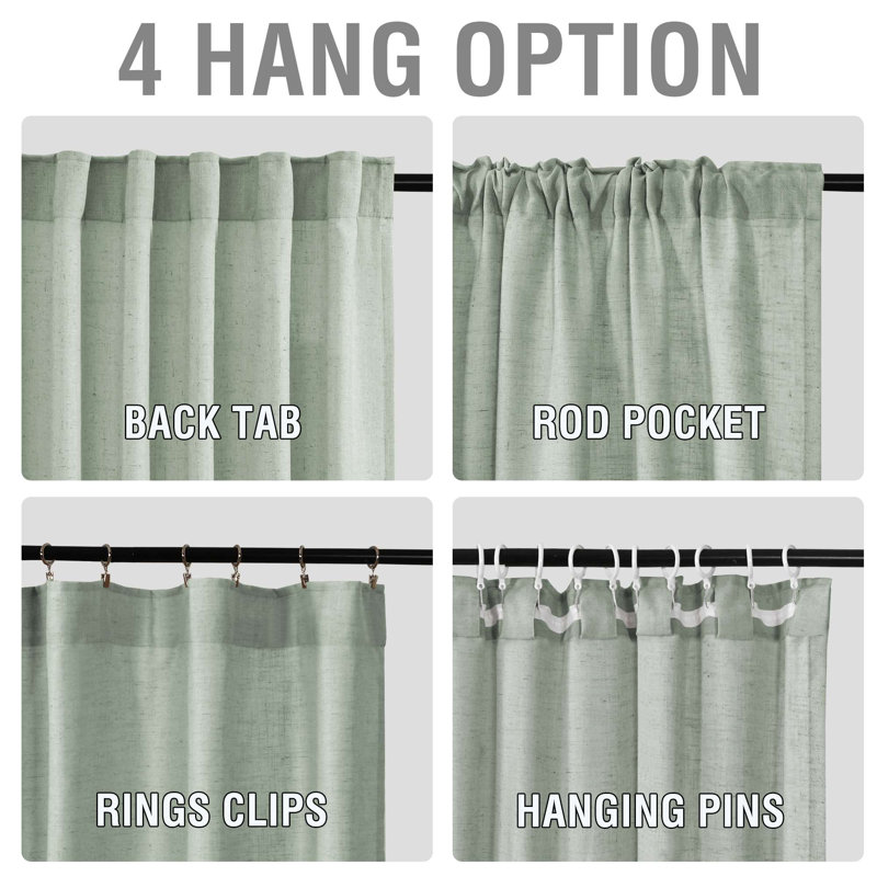 Linen Curtain for Bedroom/Living Room Back Tab Loop Pocket Linen Fabric Curtain Drapes Soft Rich Material Privacy Drape Panels for Farmhouse, 2 Panels