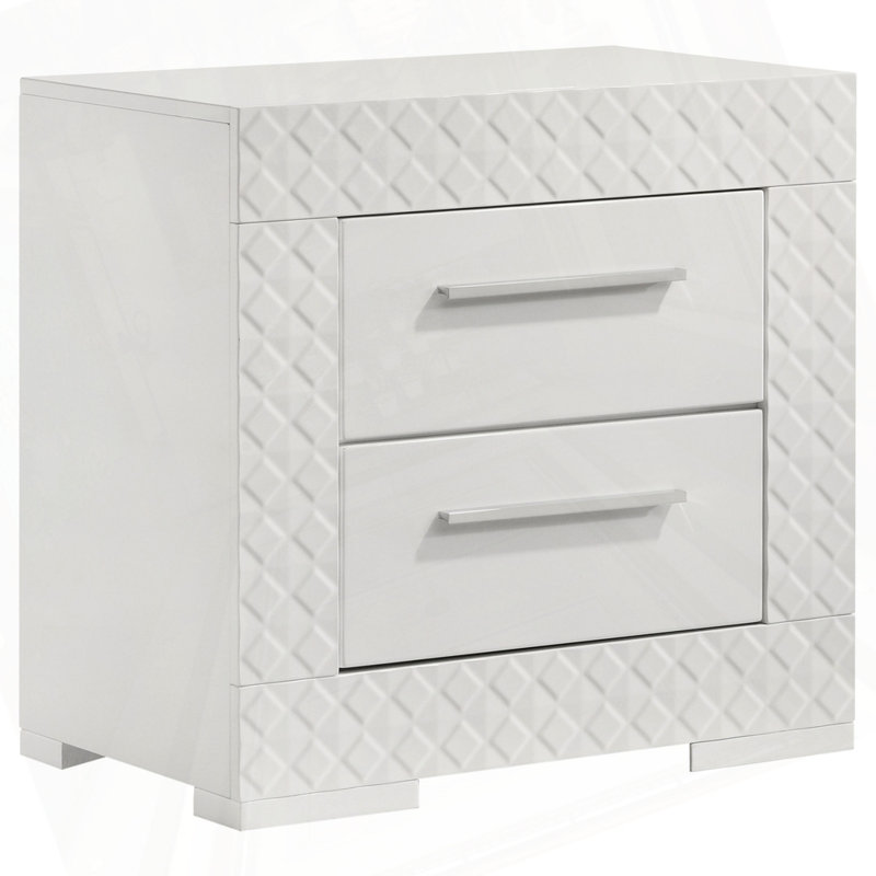 Table de chevet 2 tiroirs, Blanc brillant