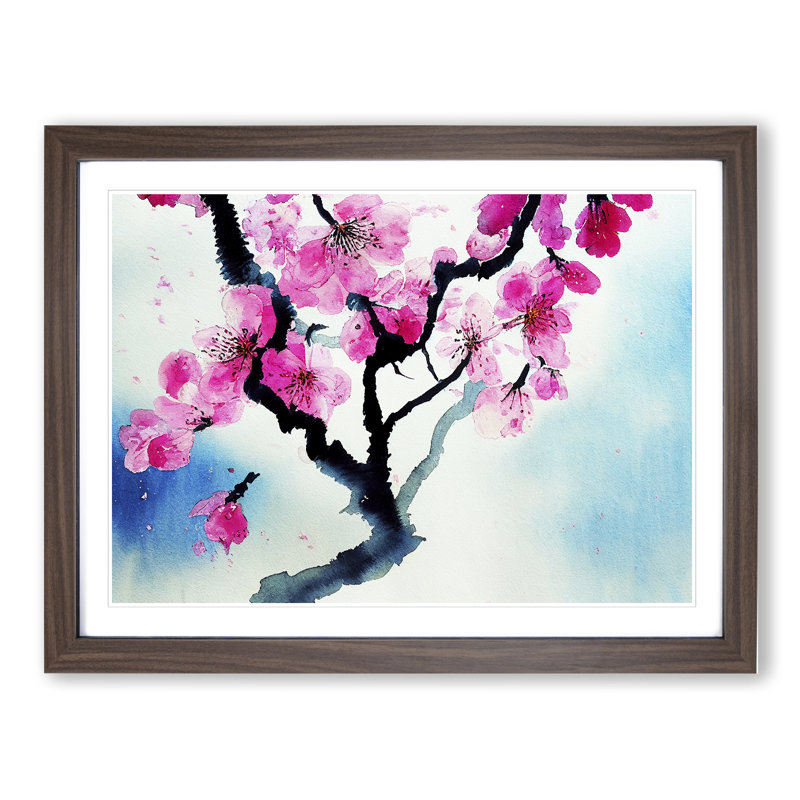 Cherry Blossom Watercolour Flowers Vol.1 - Framed Print, 34cm H x 46cm W x 2cm D, Walnut Framed