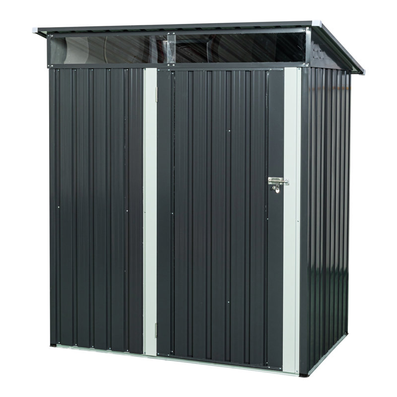 5Ft X 3Ft Outdoor Metal Storage Shed In Gray, Galvanized Iron Structure For And Resilient Build, Transparent Plate, Hinged Door, Effortless Assembly Techniques - Build Use, Simple Process