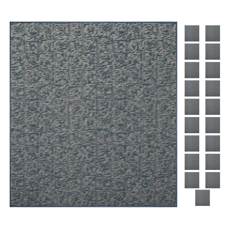 Ensemble de tapis intérieur / extérieur en nylon touffeté à la machine géométrique bleu, Rectangle 2 pi x 3 pi