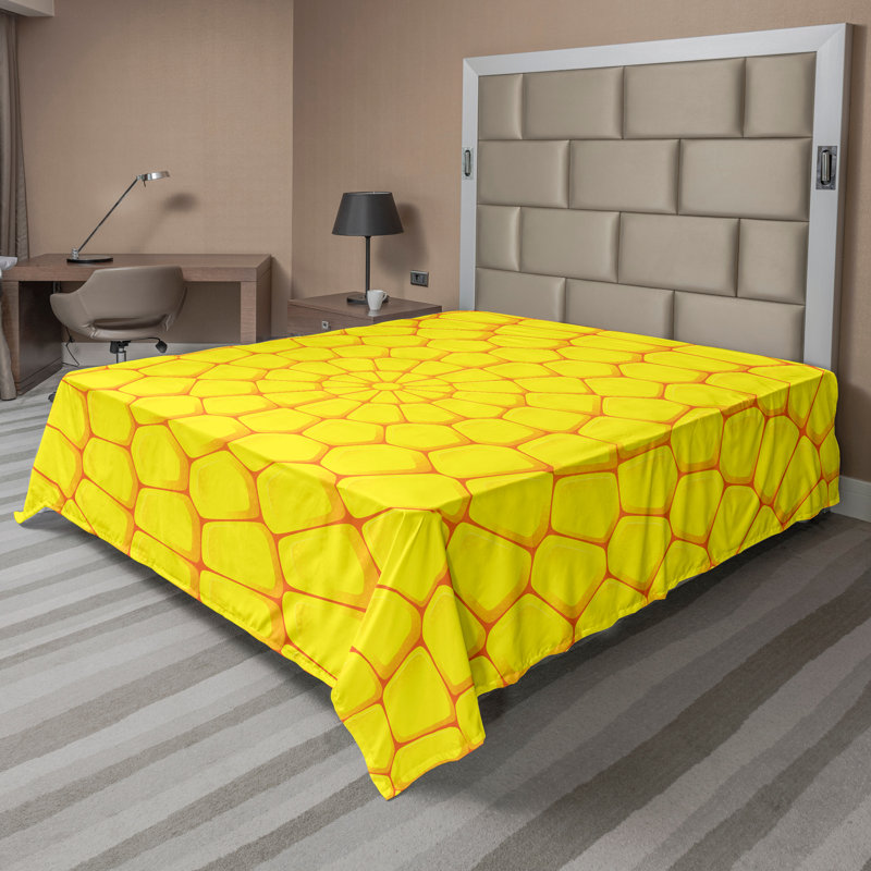 Ambesonne Top Flat Sheet Curving Art, King Flat Sheet, Yellow Abstract
