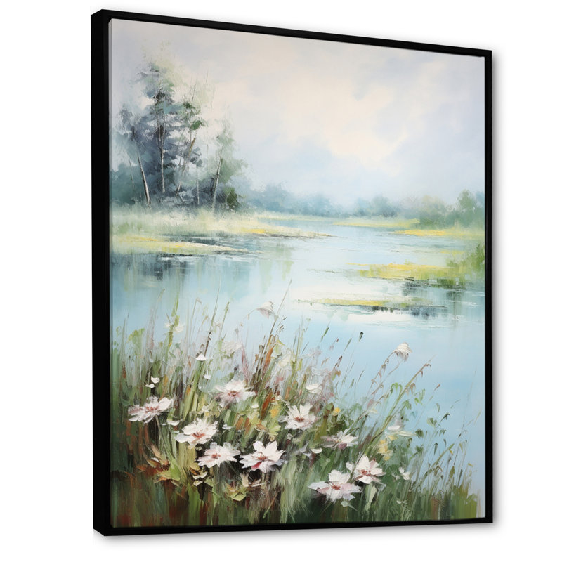 «Meadow Tranquil Waters III», art mural sur toile à motif floral, H 20 po x l 12 po x P 1 po, Cadre flottant noir