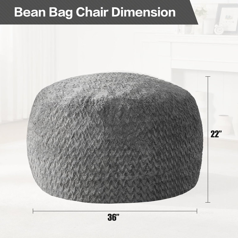 3ft Bean Bag Chairs for Adults Large Beanbag Chair with Chevron Plush Fur Cover Big Bean Bag Chair