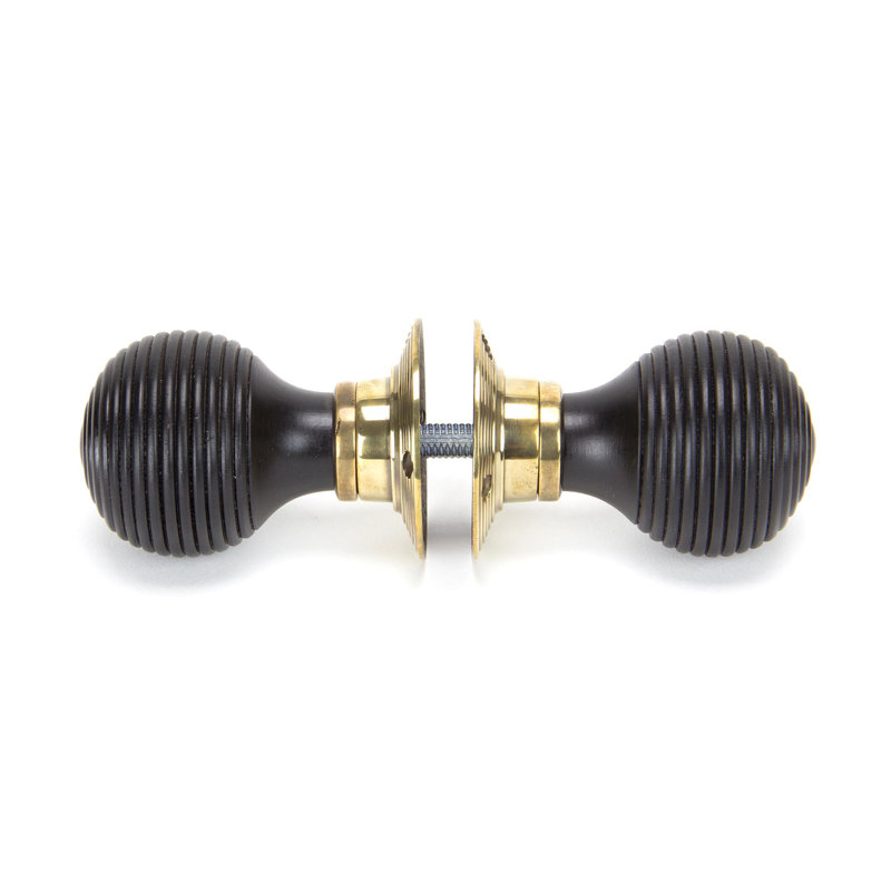 Ebony & Aged Brass Beehive Mortice/Rim Knob Set of 4
