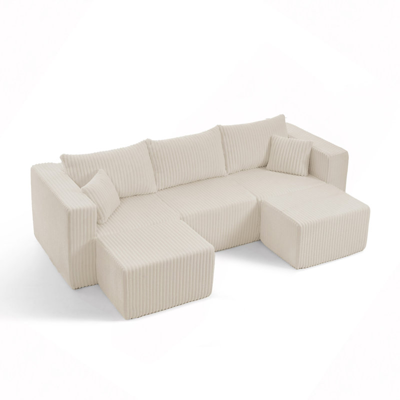 Canapé modulaire compact en velours côtelé compact avec un style minimaliste moderne, Beige Foam, Beige