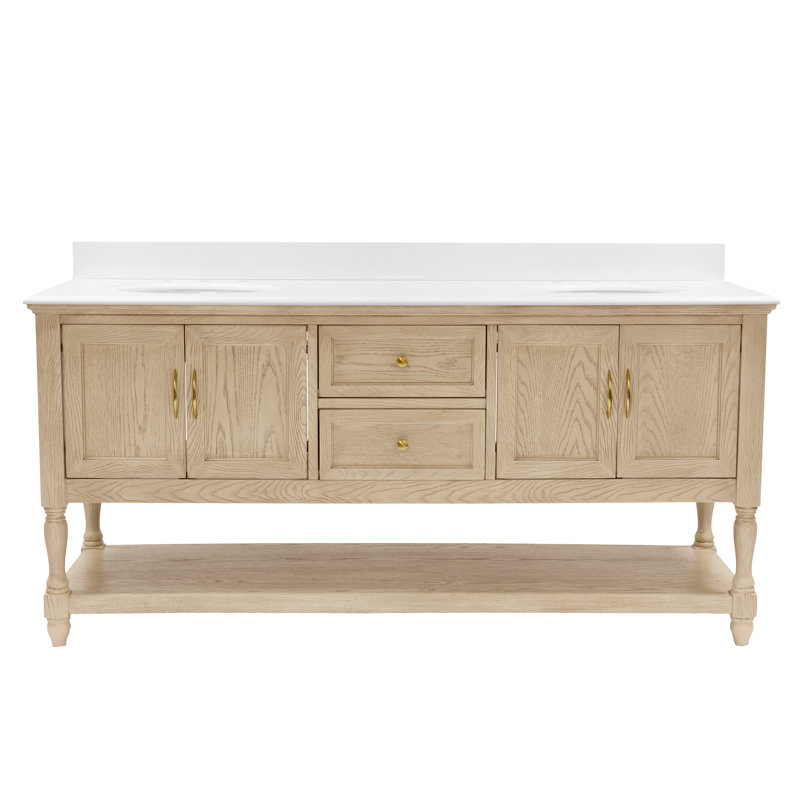 Ensemble de meuble-lavabo double 72 po Hampton, Blanc d'ingénierie, Chêne gris-beige