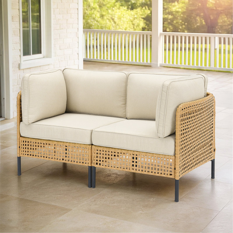 Ensemble de canapé modulaire d'extérieur en osier naturel avec coussins beiges Boho