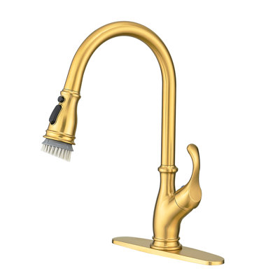 Gold Kitchen Faucet With Pull Out Function - High Arc Design For Easy Use Sink Ceramic Cartridge And Smooth Operation