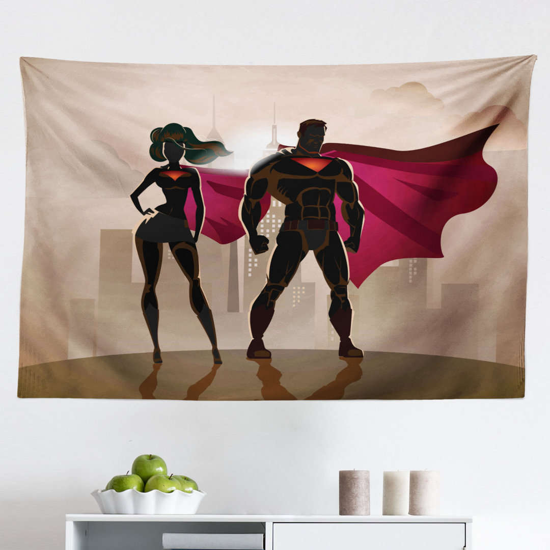 Wandteppich Super Woman und Man Heroes