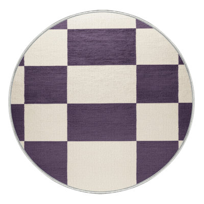 Machine Washable Checkered Beige Area Rug