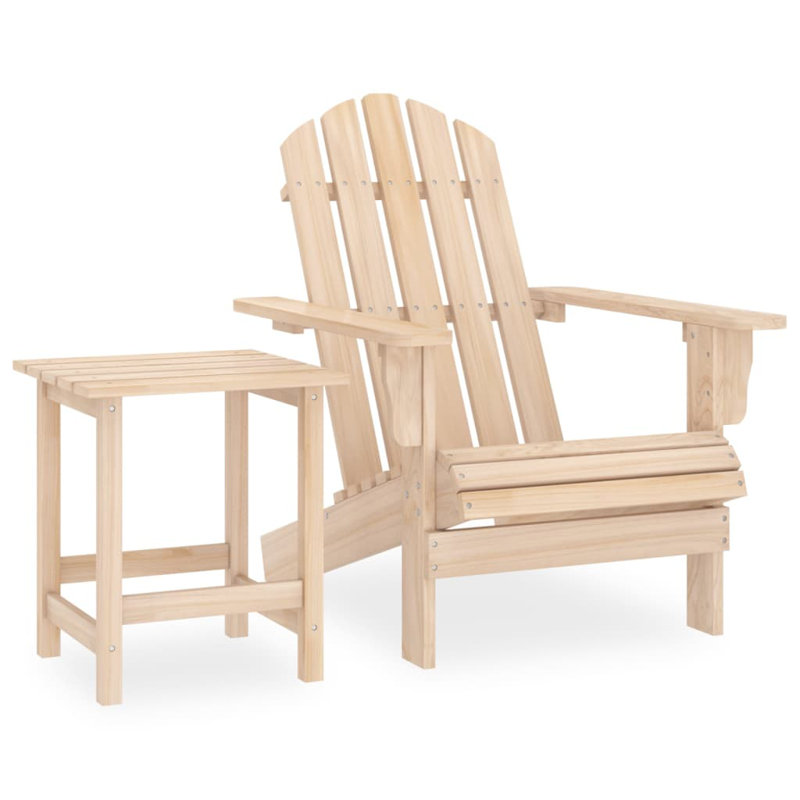 Swartz Fir Outdoor Adirondack Chair With Table , 69.5cm cm W 86.5cm cm D, Beige
