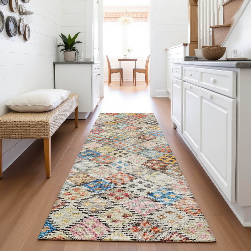 Premium Machine Washable Janicki AMF1081 Geometric Rug, Tapis de couloir 2 pi 3 po x 7 pi 6 po