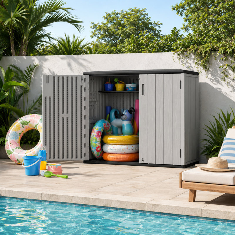Armoire de rangement extérieure horizontale résistante aux intempéries de 278 gallons avec panneaux multiparois