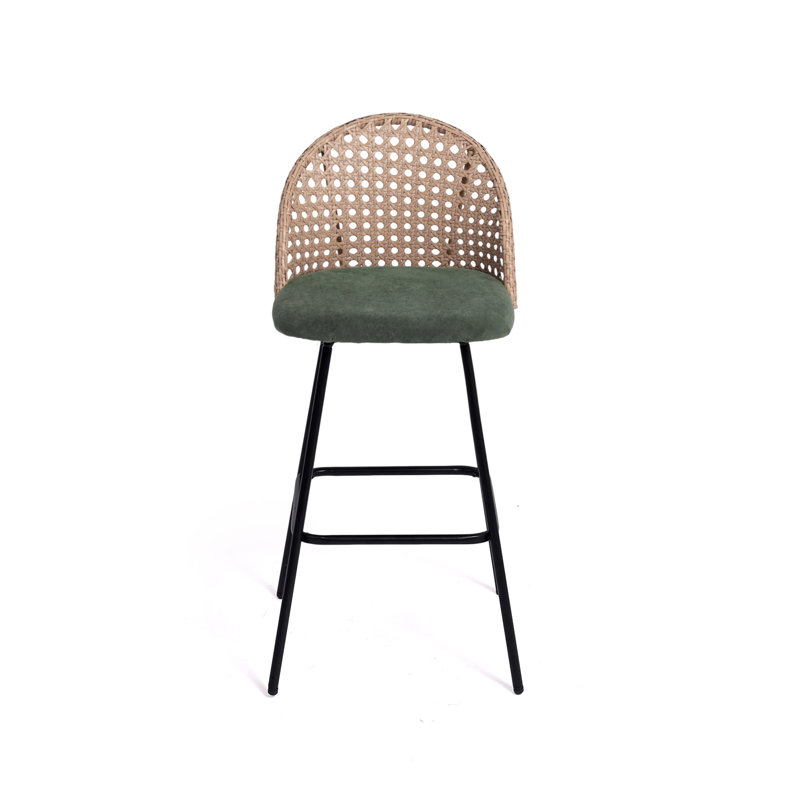Yes Upholstered Chenille Bar Stool, GREEN/Black, 6