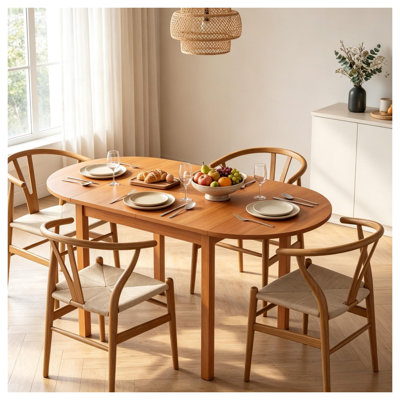 55‑Inch Wooden Drop Leaf Kitchen Table, Space‑Saving Extendable Dining Table in Walnut Finish for Small Spaces