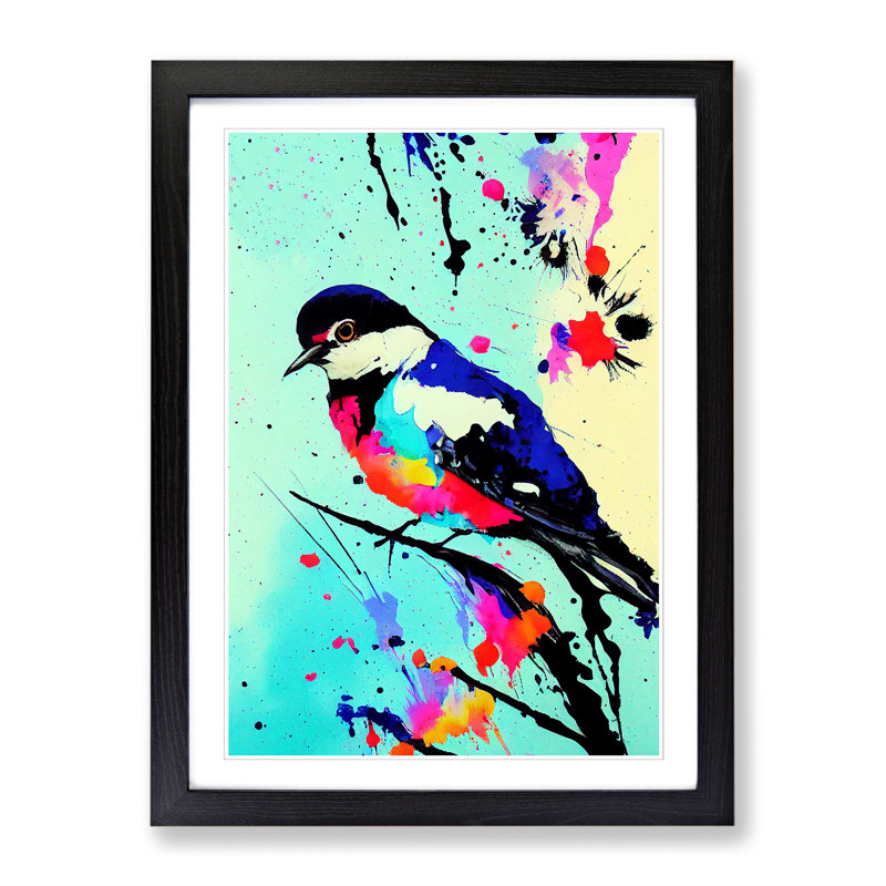 Swallow Bird Splatter Vol.2 1 Piece Single Picture Frame Painting, 64cm H x 46cm W x 2cm D, Oak