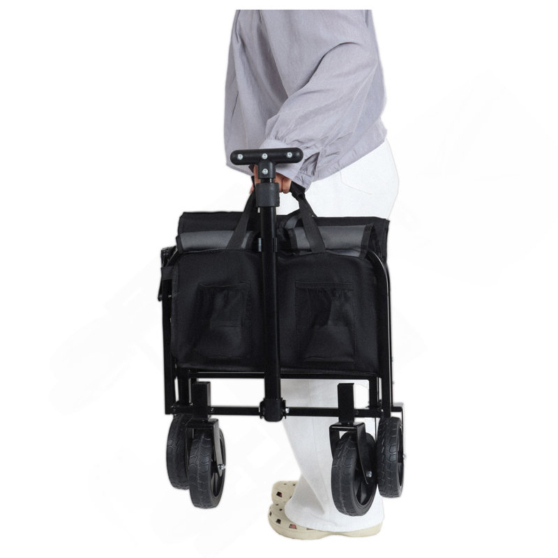 Chariot de camping tout-en-un pliable avec banquette convertible, chariot de jardin tout-terrain robuste avec attache pour chien