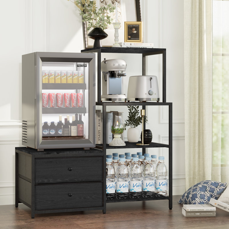 Mini support de réfrigérateur avec rangement, micro-ondes et mini support de réfrigérateur avec prise de courant, café, boulanger de cuisine, pour dortoir, bureau (noir)