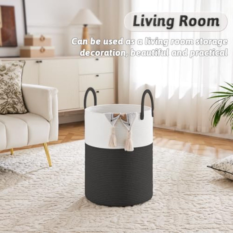 Laundry Basket,Woven Cotton Rope Laundry Hamper,60L For Decorative Storage Of Dirty Clothes,Toys And Blankets In Bathroom,Baby Room And Living Room