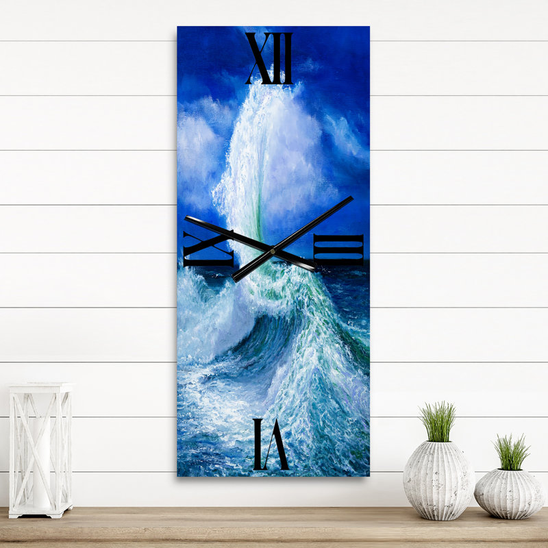 Vagues se brisant pendant la marée sauvage - Horloge murale nautique et côtière, Grand