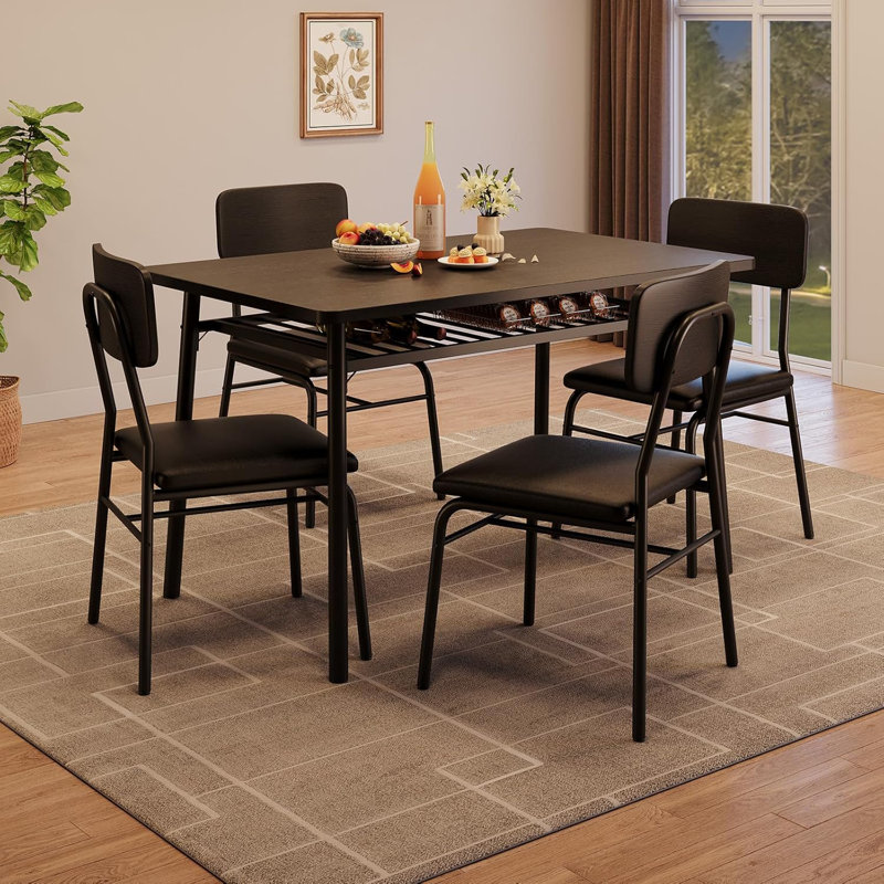 Ensemble de table de salle à manger 5 pièces pour 4 personnes avec support de rangement, table de cuisine en bois avec chaises rembourrées