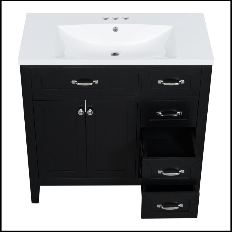 Meuble-lavabo simple avec plateau 35,98 po Savitt, Noir